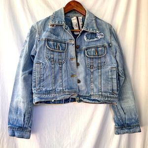 Religion Frayed Cropped Jean Jacket